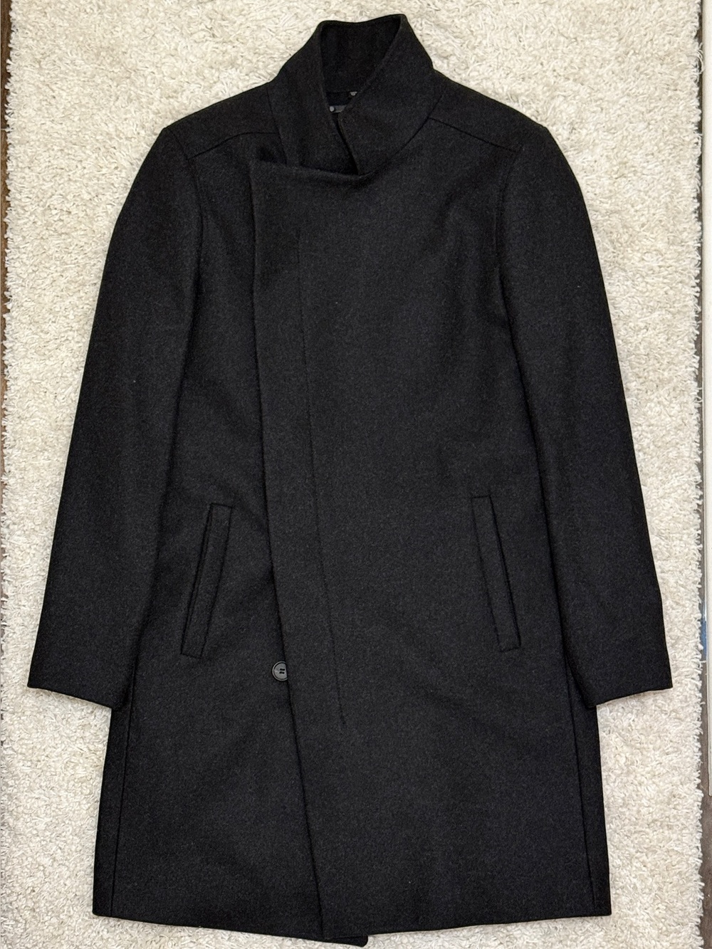 AllSaints Men's “Banner” Wool Blend Asymmetric Button Coat in charcoal sz 40